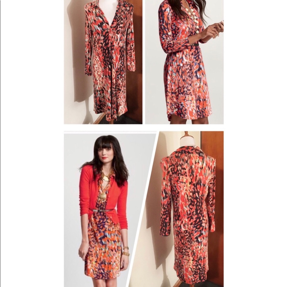 CAbi Orange Watercolor Long-sleeve Jersey Dress
